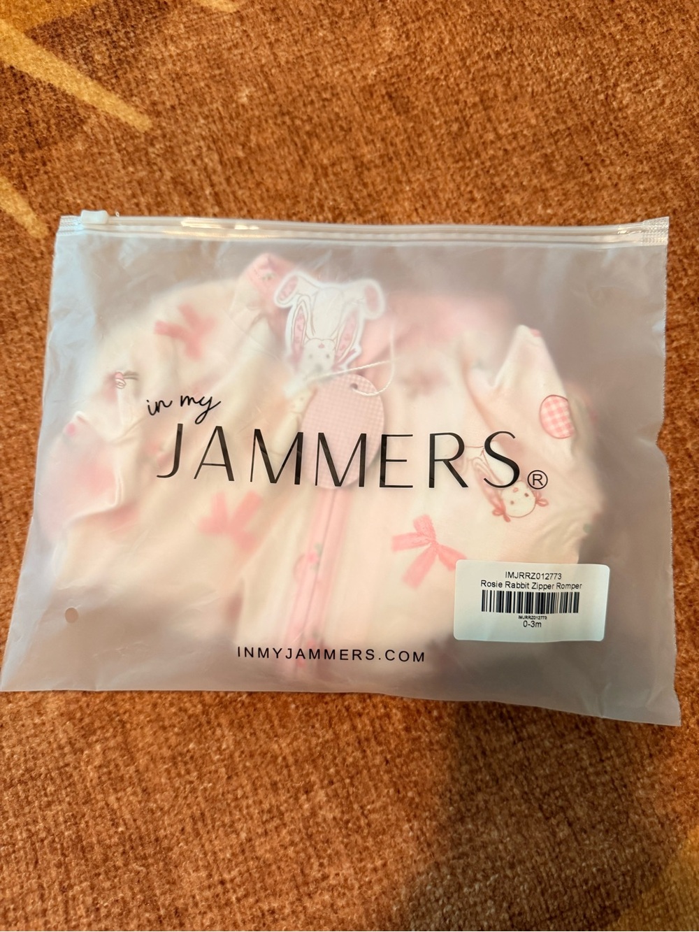 In My Jammers Pink Bunny/Easter Zipper Romper 0-3 Months NWT